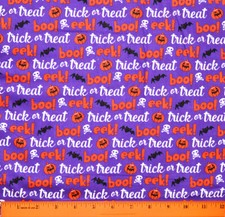 Halloween Words Fabric - HALF YARD - Sewing Quilting - 100 Cotton Ghosts Purple