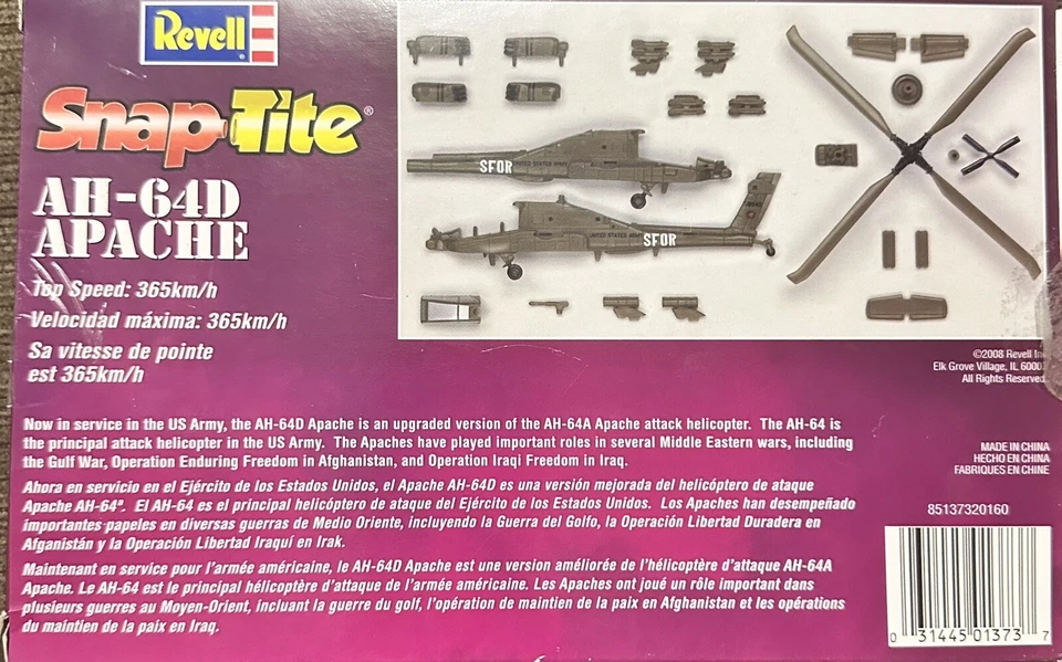 Revell AH-64D Apache Helicopter 1:100 Scale Snap Tote Model Kit 85-1373 - Image 4 of 4