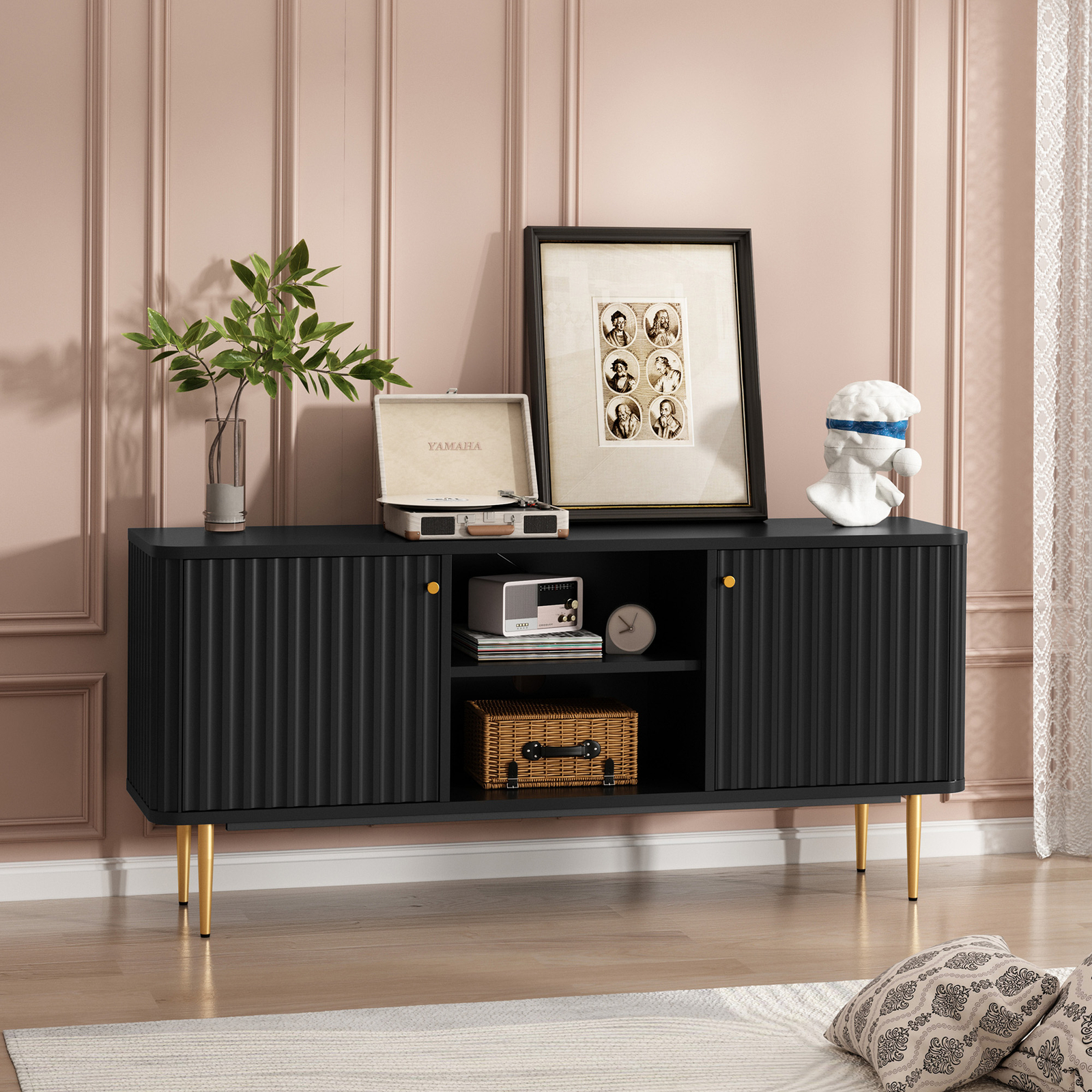 With Storage Modern Entertainment Center With Fluted Textured For 65"tv