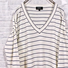A.P.C. Cashmere Stripes Knit SweaterCotton V-Neck Men's tops, popular brands, po