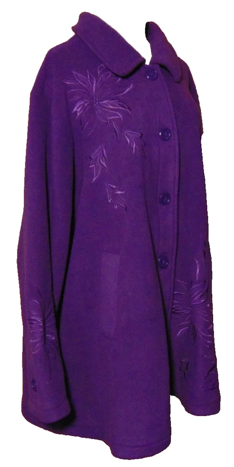 SUSAN GRAVE WOMENS PURPLE SOFT FLEECE JACKET W/FLORAL EMBROIDERY COAT~3X - Image 2 of 4