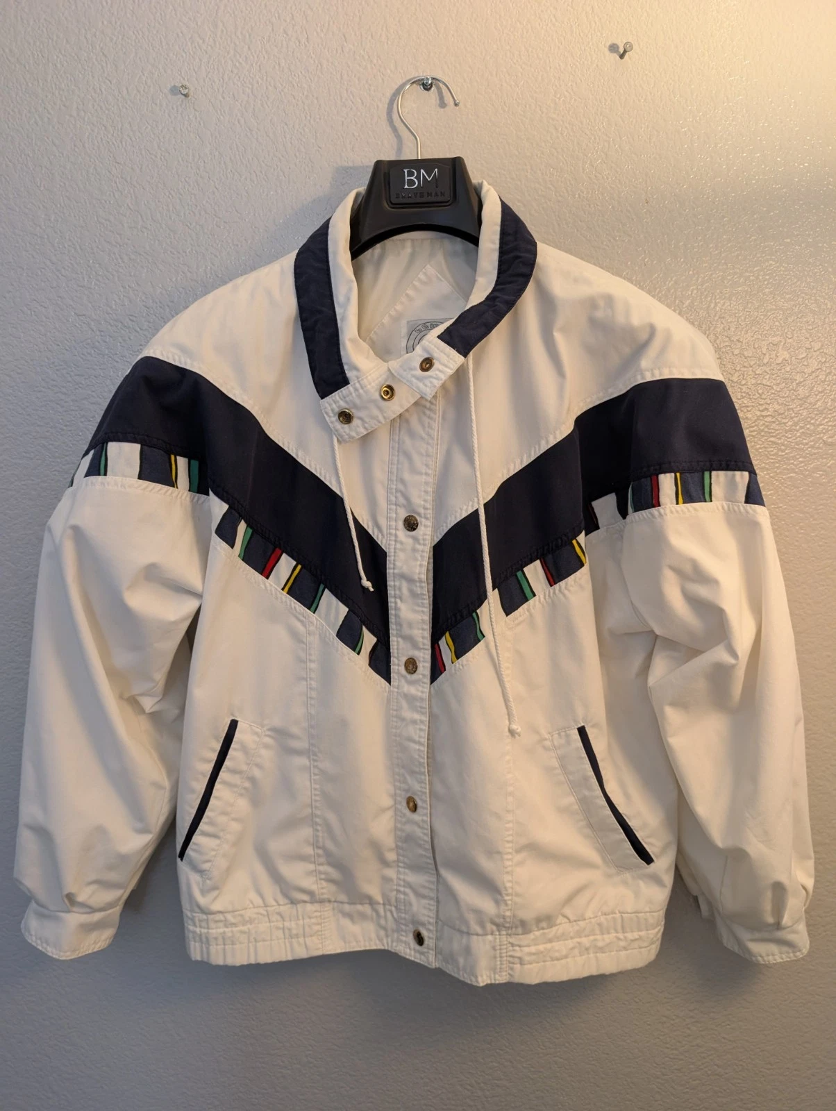 Vintage Current Seen Windbreaker Jacket M White Navy Colorblock 80s 90s Retro image 2