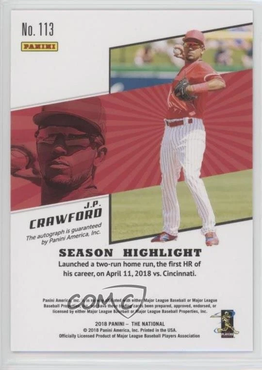 2018 Panini National Convention Rookies Auto JP Crawford #113 Rookie Auto RC - Image 2 of 2