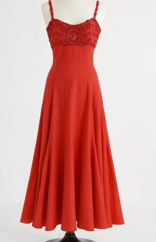 Vestido Ralph Lauren Etiqueta Púrpura Seda Talla 8 Rojo Cuentas Vacaciones Vintage Y2K Foto 3 de 4