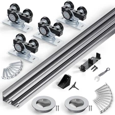 72"/6FT Bypass Sliding Door Hardware Kit for Cabinet Closet Aluminum Alloy