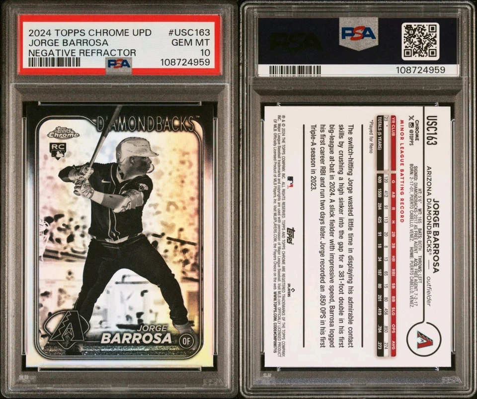 2024 TOPPS CHROME UPDATE ARIZONA DIAMONDBACKS JORGE BARROSA NEGATIVE PSA 10 - Image 3 of 3
