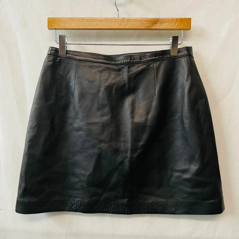 Minifalda JIGSAW negra de cuero genuino suave mantecosa línea A para mujer Foto 2 de 4