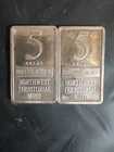 Lot Of 2 Beautiful 5 gram .999 Silver Bar MPM NTM With Spectacular Toning #183