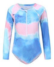 Big Girls Long Sleeve Rash Guard Piece Swimsuits for Tie Dye Bathing Suit UPF...