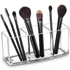 Elegant Clear Acrylic Makeup Brush Organizer with 3 Slots - Space Saver