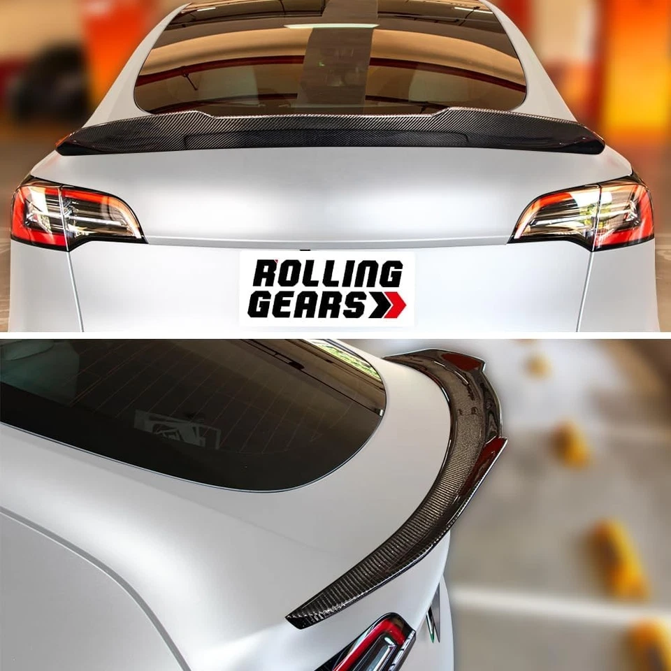 Alerón trasero de fibra de carbono real compatible con Tesla modelo Y  Foto 2 de 4