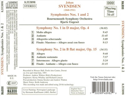 BJARTE ENGESET JOHAN SVENDSEN: SYMPHONIES NOS. 1 & 2 NEW CD