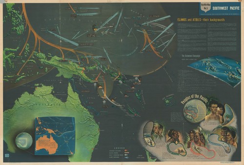 1944 Very Large (58.5 x 38.75 in) NavWar Map No. 5 World War II Western Pacific