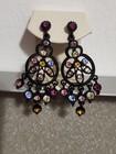 Burch Hill Dangle Chandelier Multi Color Crystal Earrings Black Metal Nice Nwot