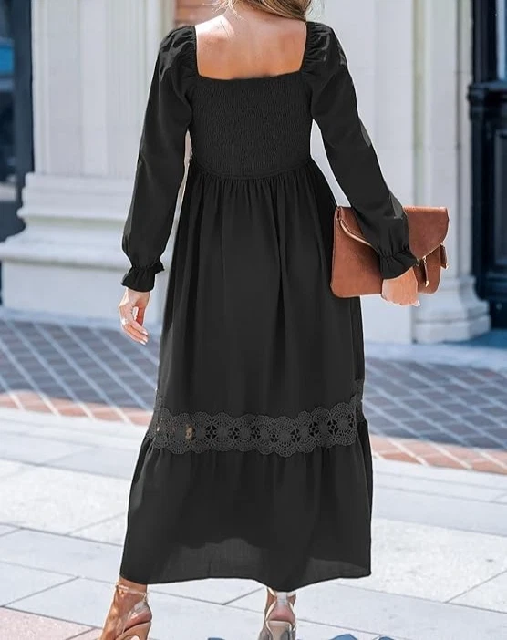 Vestido maxi feminino feminino tamanho 10 - 12 manga comprida fumê babado renda saindo - Imagem 3 de 4