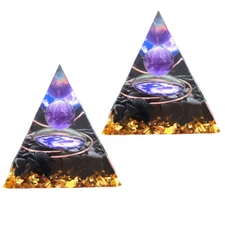 2x Amethyst Crystal Sphere Orgonite Pyramid Obsidian Chakra Energy Orgone stone`