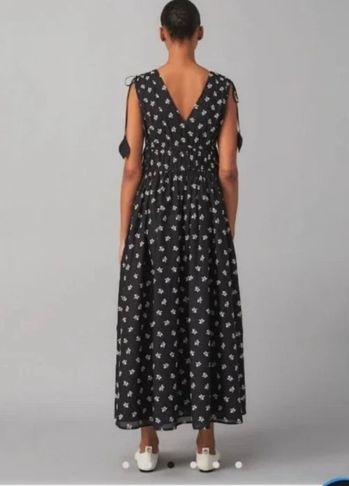 Abito con cravatta senza maniche Tory Burch nero nuovo avorio taglia 6