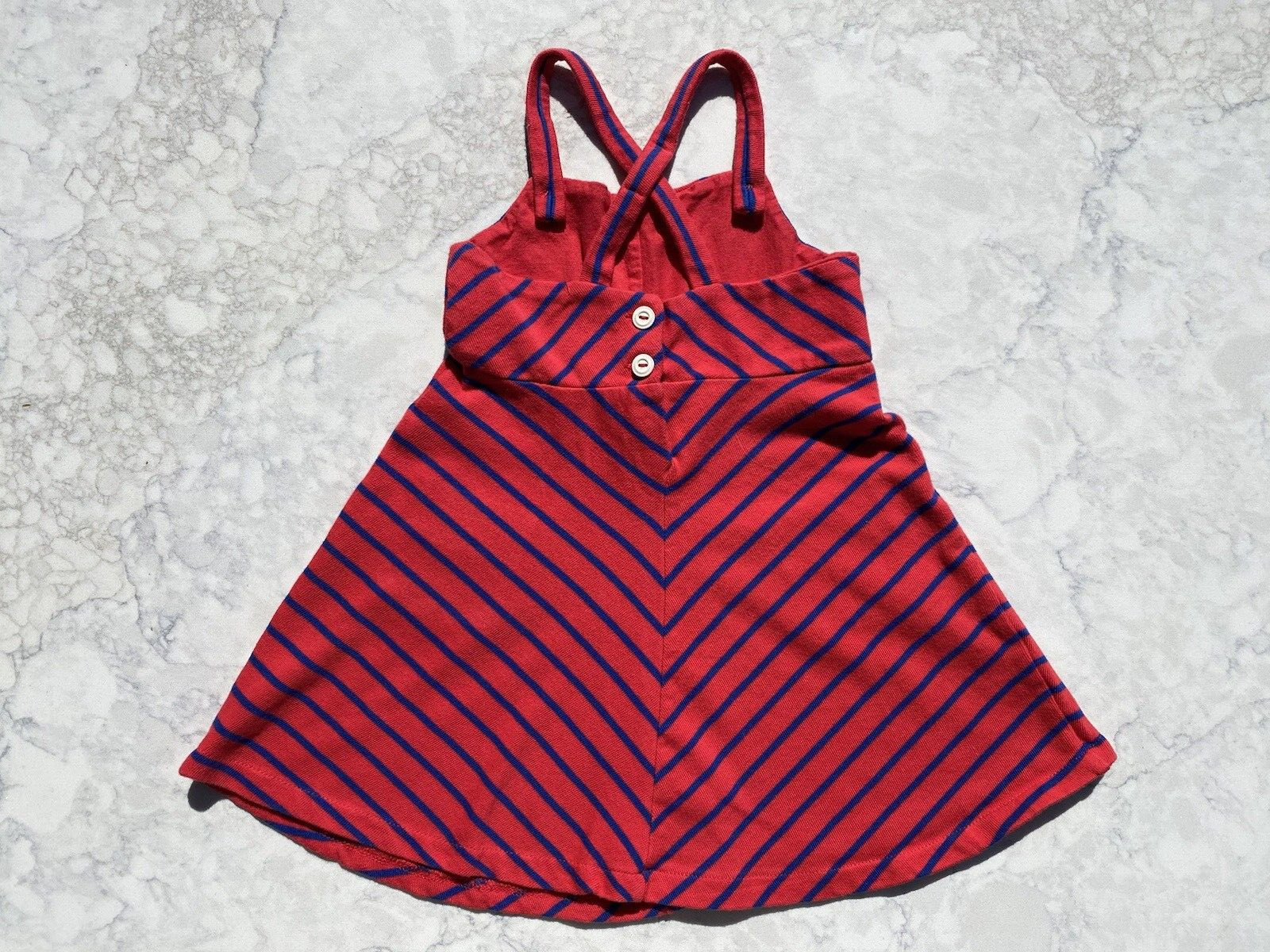 Ralph Lauren Red/Blue Striped Spaghetti Strap Pockets Stretch Dress 18 M image 6