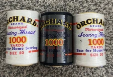 Vtg Orchard Mercerized Sewing Thread 1000 Yards x3 Unopened Rolls Wooden Spools