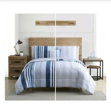 VCNY 8 Piece Striped Soft Washed Comforter Set Dec Pillow Bonus Sheet Set Navy