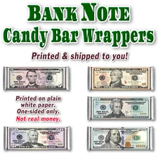 MONEY Candy Bar Wrapper Paper Wrappers for 1.55oz Chocolate Candy Bars Bank Note