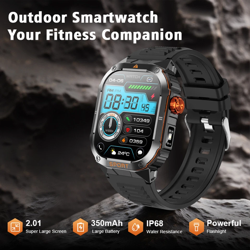 Reloj inteligente militar para hombre (recepción de llamadas/marcación) resistente táctico rastreador de ejercicios Foto 2 de 4
