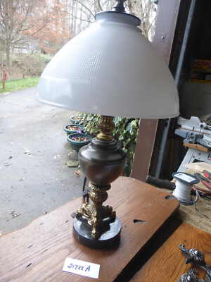 Vintage Antique Marble Base Milk Glass Table Parlor Lamp 21722 A