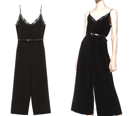ZARA BLACK BELTED JUMPSUIT CROPPED LEG SLEEVELESS JUMPSUIT V NECK LACE L NEW - Picture 1 of 9