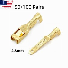 100/200X Non-Insulated 2.8mm Spade Male Female Connectors Brass Crimp Terminals