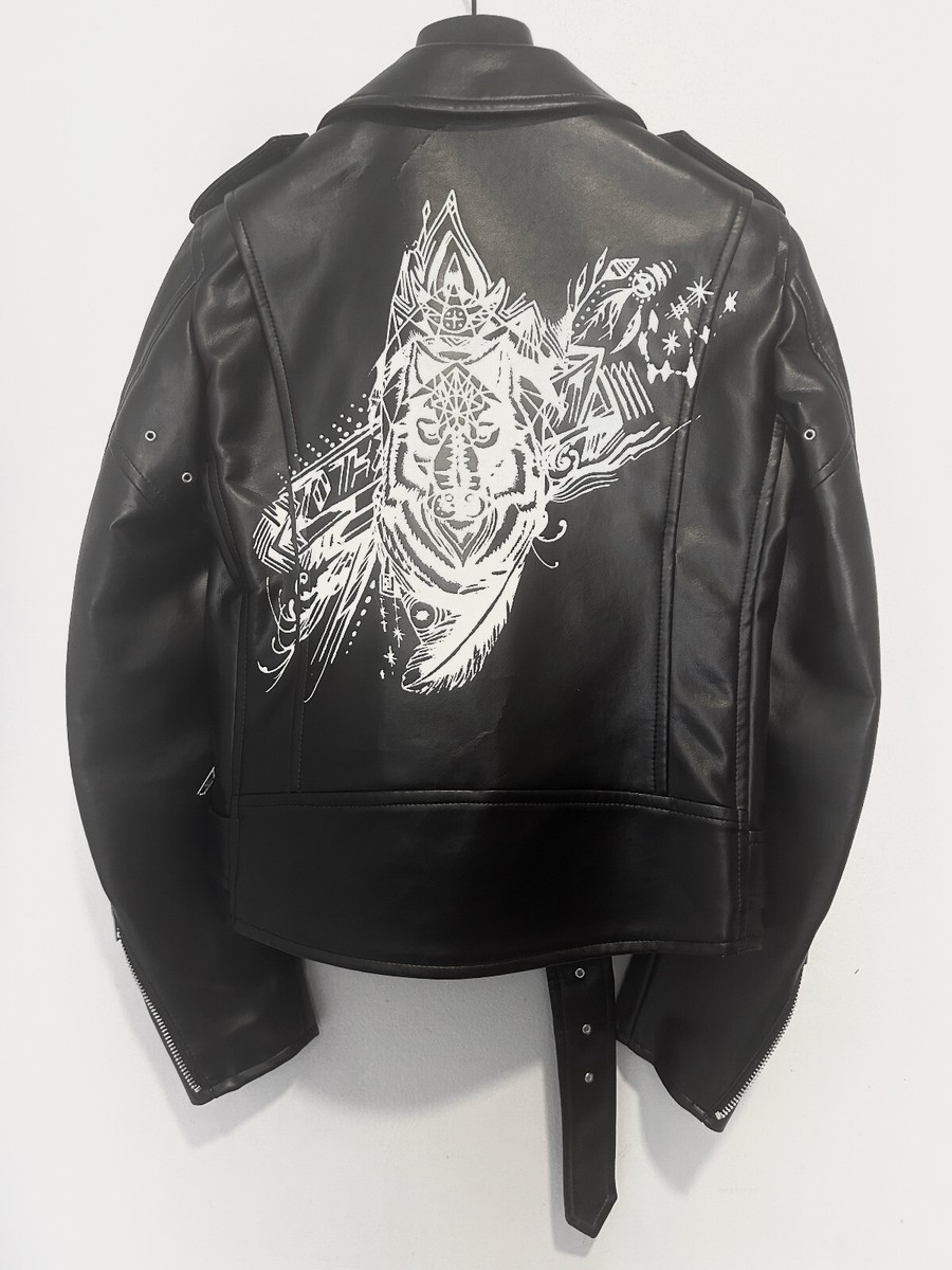 ジャケット・アウター g.v.g.v. FAUX FUR LACE UP BIKER JACKET OLIVIA faux black leather biker jacket brand GUESS