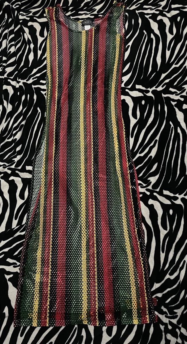red yellow green mesh dress 1990s 90s 2000s y2k Jamaican Red, Yellow, Green, and Black Maxi Large SIZE::XXL