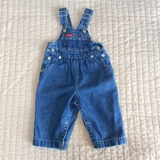 Vintage Baby GUESS Denim Overalls Red Embroidery Sz 6/9 Month Vtg Snaps Logo