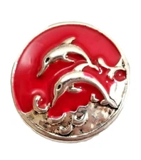 DOLPHINS RED 18/20mm GINGER SNAP BUTTON CHUNK FOR INTERCHANGEABLE JEWELRY