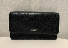DKNY Pebbled Faux Leather Clutch Pouch Cosmetic Makeup Multipurpose Bag Black