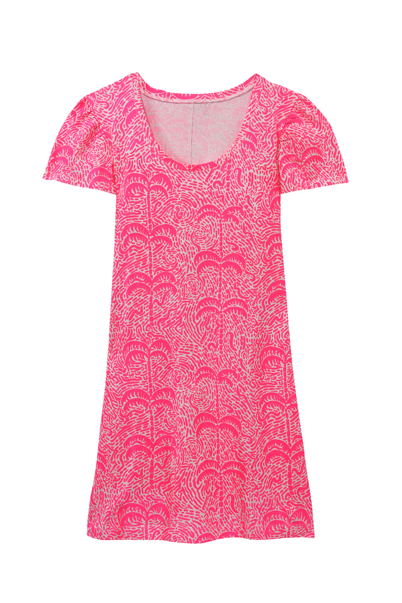 neon cotton dress Women's - Printed Palm Dress - Mini Dress - Small - - Pink _okendo:syndication_key:CL135375002 Color:Green as Pic Black Satin Ruffle Dress Mini dress line shape