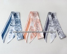 Sallys Twill Silk Scarf 18 Momme Ribbon Jungle Print Bag Neck Tie 120x5.5cm