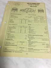 Automobile Technical Sheet Peugeot 309 Diesel XLD XRD GLD GRD SRD Edition 1987