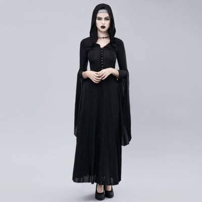 Gothic Women Dress Solid Color New Halloween Masquerade Party Club Dress  Black | eBay