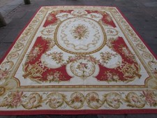 Old Hand Made French Design Wool Maroon Aqua Large Original Aubusson 372X273cm