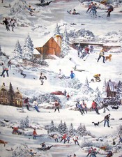 Hometown Hockey Houses People Snow Scenic Cotton Fabric Northcott By The Yard