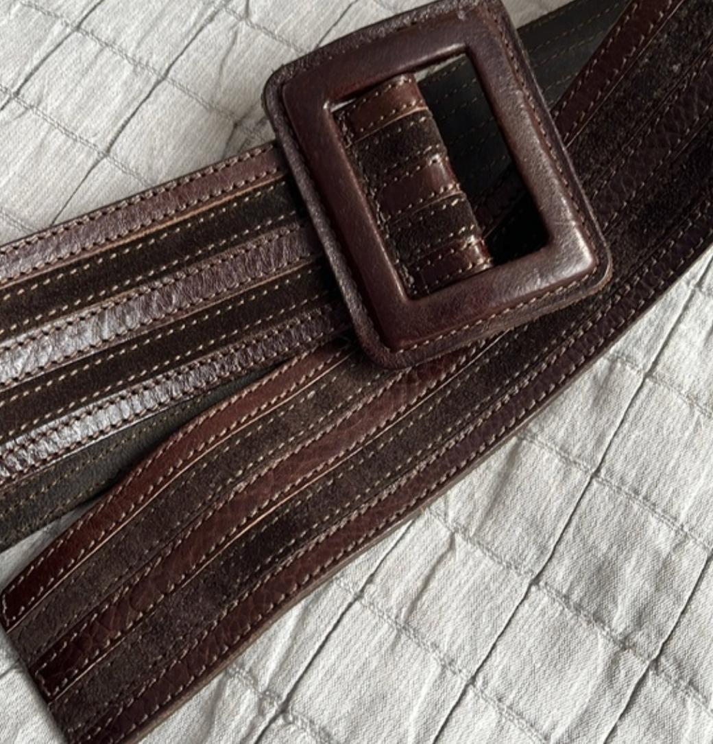 Theory brown leather wide belt women size small | eBay display picture 2
