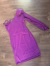 Boohoo shoulder pad textured slinky lace up mini dress in plum colour Size 14 