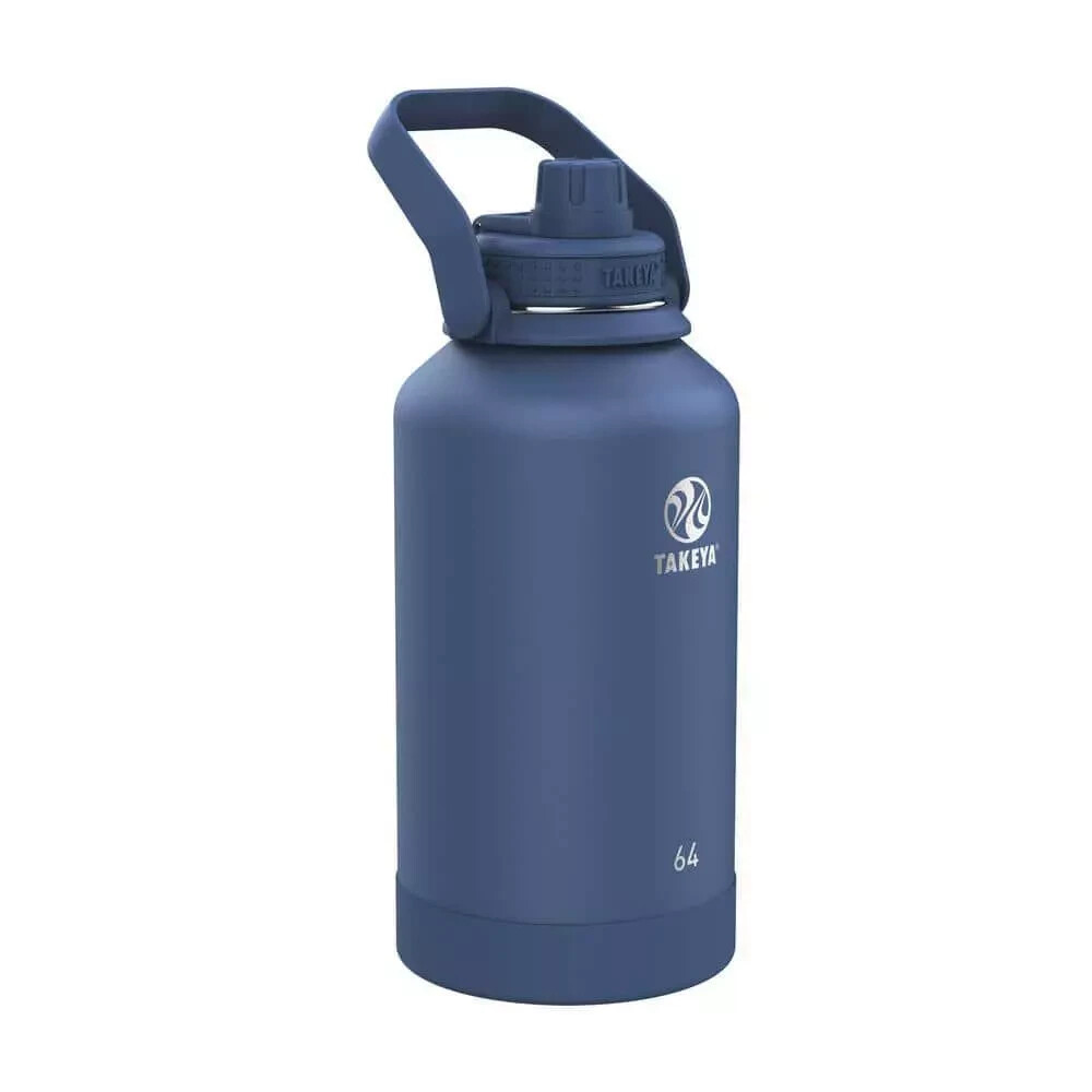 New Takeya Water Bottle 64Oz Stainless Steel Wide-Handle Leakproof Midnight Blue