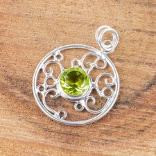 925 Silver August Birth Genuine Peridot Sister Bezel Set Dainty Fine New Pendant