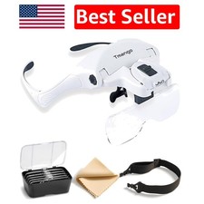 Ergonomic Lighted Magnifier Headset with 5 Lenses for Crafts and Electronics