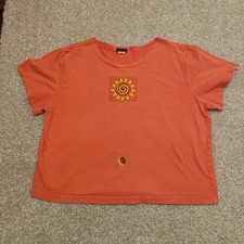 Boho Vintage Sabaku Orange Cotton Short Sleeve Tee with Sun Motif, Made in USA