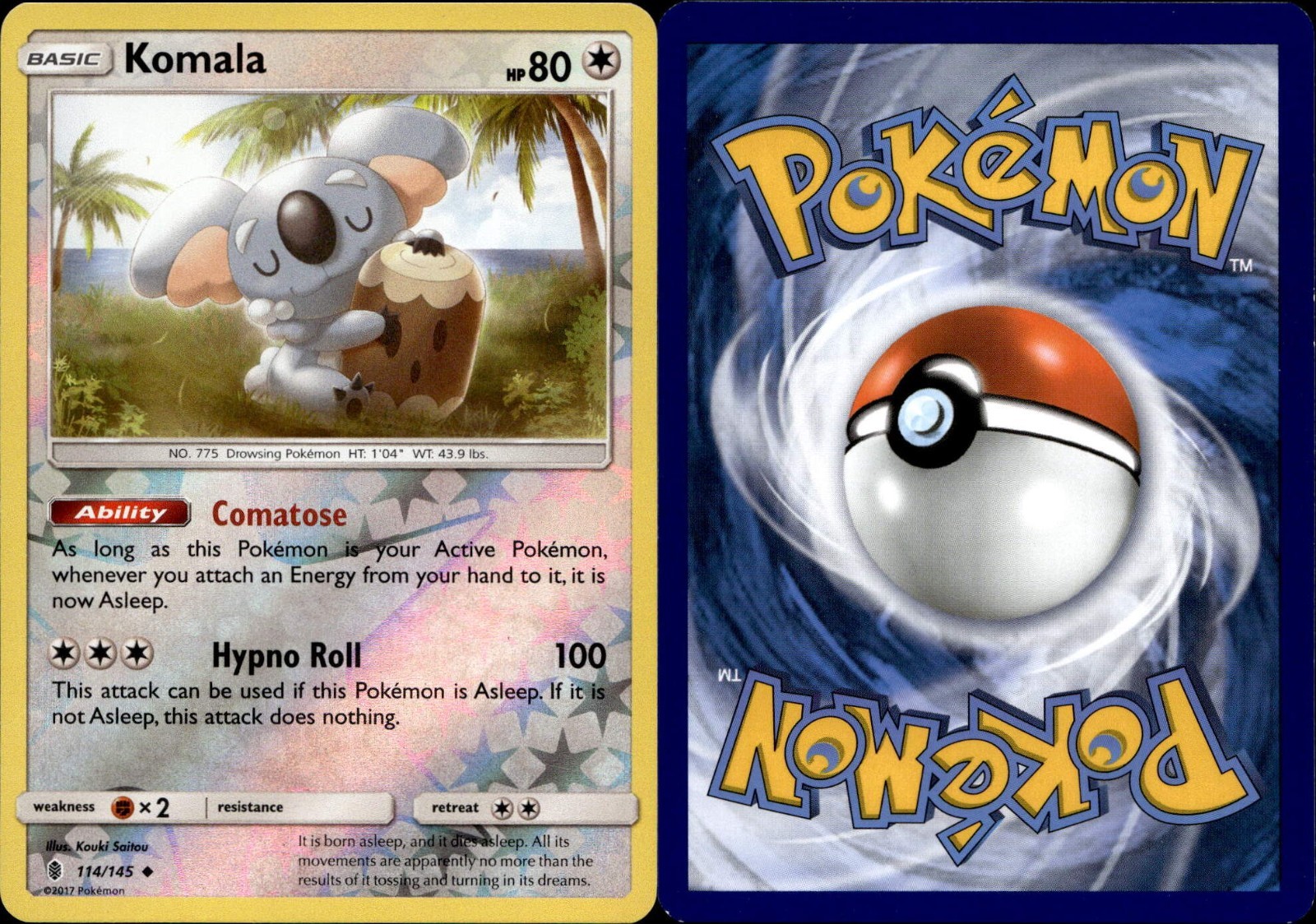Reverse Holo Foil Komala # 114/145 Guardians Rising Set Pokemon Cards LP