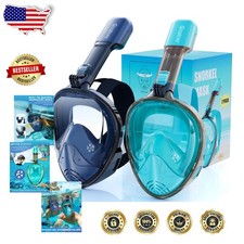 Full Face Snorkel Mask Adult Kids 180  HD Anti-Fog Dry Top Camera Mount