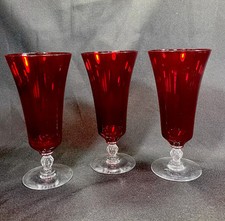 Parma Ruby by MORGANTOWN Ruby Red Glass Ice Tea Tumblers Glasses Stem Set of 3