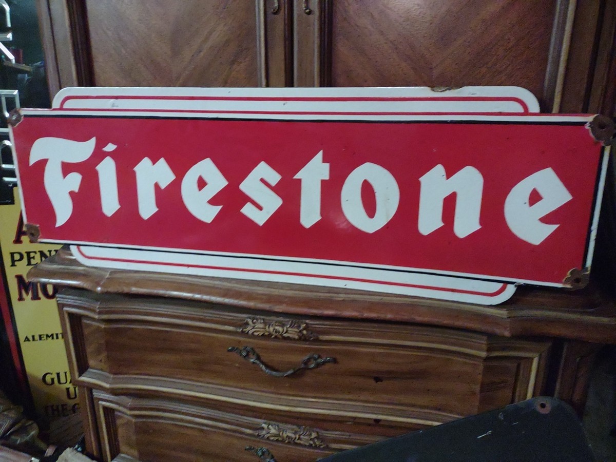 USA Firestoneタイヤ　看板 VINTAGE FIRESTONE TIRES DEALERSHIP - GAS STATION PORCELAIN SIGN